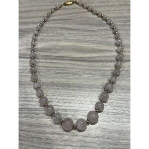 Vintage Rose Quartz Beaded Necklace Graduated Stones Gold Tone‎ Spacer Box Clasp